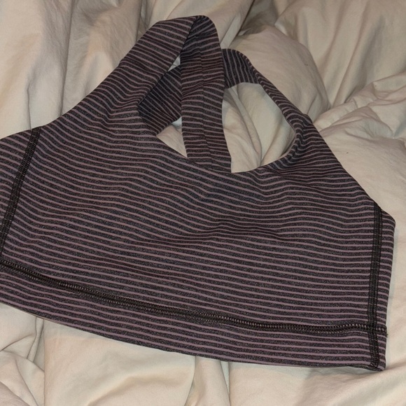 Lulu Lemon Purple Striped Criss Cross Back Lined Sports Bra Size 8